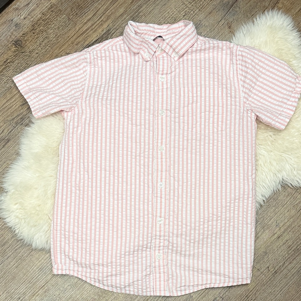 Janie & Jack Pink Striped Short Sleeve Button-Up Shirt size 16